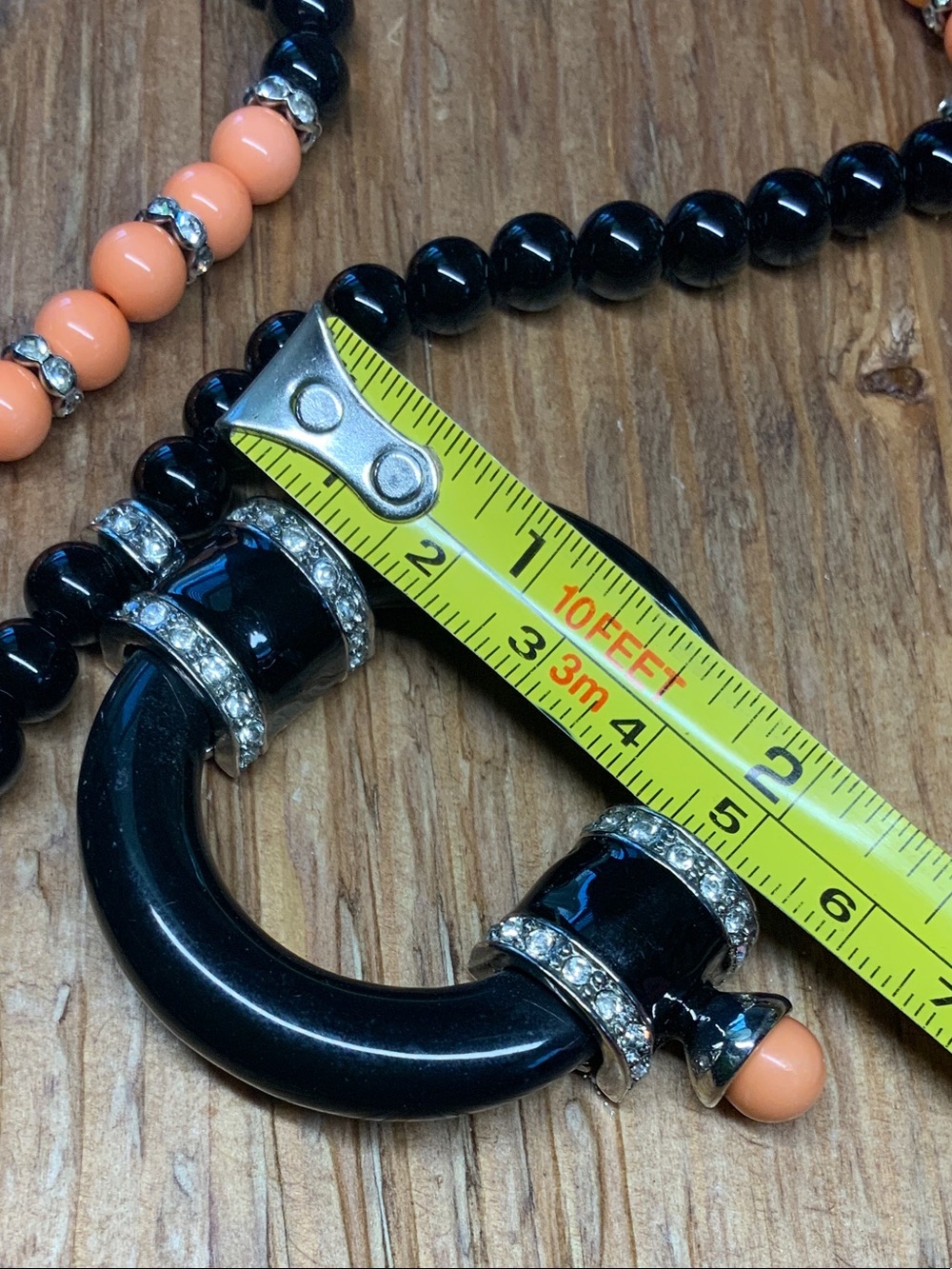 Banana Republic Black Beaded with Crystal-Trim Circle and Peach Accent Necklace - Picture 4 of 6